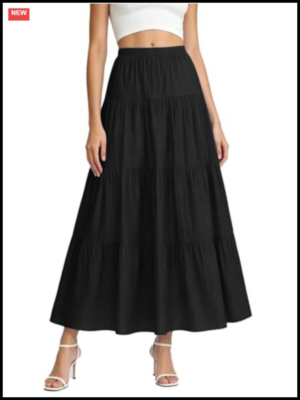 Women's Flowy Maxi Skirt Boho Pleated Tiered High Waist A-Line